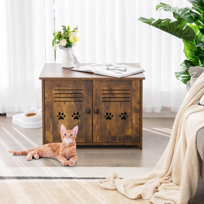 Costway 3-in-1 Cat Litter Box Enclosure Side Entrance Cat House End ...
