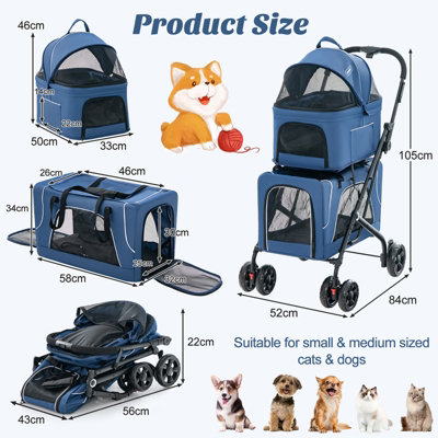 Costway 3-in-1 Double-Layer Pet Stroller Pushchair Folding Dog Cat Walk Travel Carrier