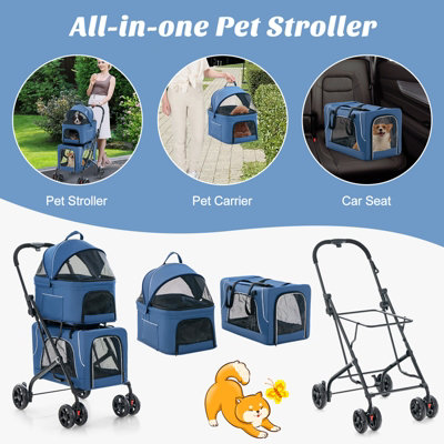 Costway 3-in-1 Double-Layer Pet Stroller Pushchair Folding Dog Cat Walk Travel Carrier