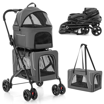Costway 3-in-1 Double-Layer Pet Stroller Pushchair Folding Dog Cat Walk Travel Carrier