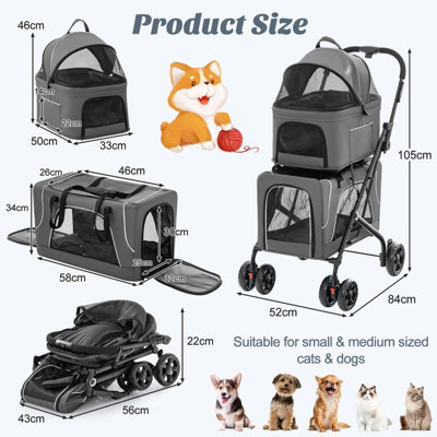Costway 3-in-1 Double-Layer Pet Stroller Pushchair Folding Dog Cat Walk Travel Carrier