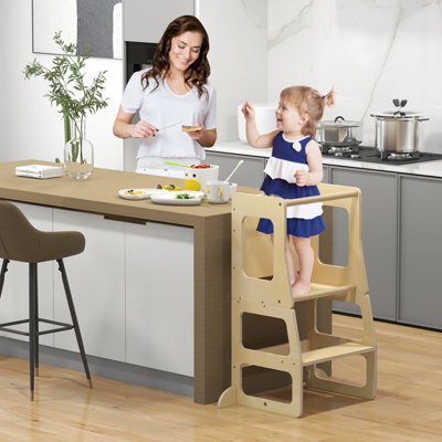 Costway 3-in-1 Foldable Kitchen Standing Tower Montessori Toddler Step Stool w/ Chalkboard - 3
