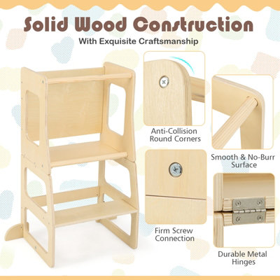 Costway 3-in-1 Foldable Kitchen Standing Tower Montessori Toddler Step Stool w/ Chalkboard - 6