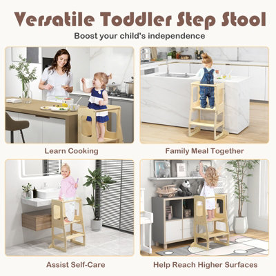 Costway 3-in-1 Foldable Kitchen Standing Tower Montessori Toddler Step Stool w/ Chalkboard - 9