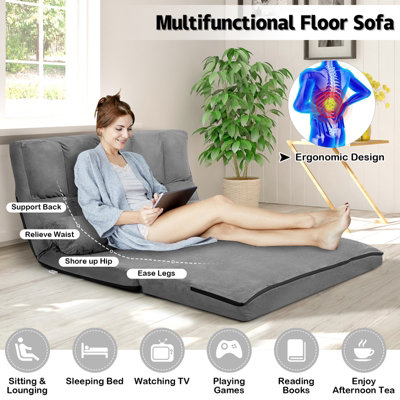 Costway 3 IN 1 Folding Lazy Sofa Bed Floor Sleeper Seat 6 Position Adjustable 2 Pillows