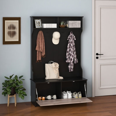 Costway Wall-Mounted Coat Rack Shelf Wooden Hook Rack Entry Shelf