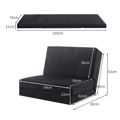 Costway 3-in-1 Guest Chaise Lounge Mattress Bed 5-Position Adjustable Floor Couch Sofa