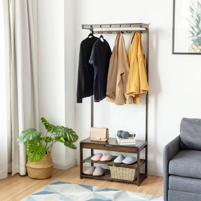 Costway 3 in 1 Hall Tree Shoe Storage Entryway Storage Organizer with 10 Hanging Hooks