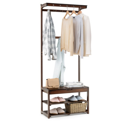 Costway 3 in 1 Hall Tree Shoe Storage Entryway Storage Organizer with 10 Hanging Hooks