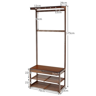 Costway 3 in 1 Hall Tree Shoe Storage Entryway Storage Organizer with 10 Hanging Hooks - 3