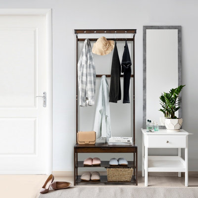 Costway 3 in 1 Hall Tree Shoe Storage Entryway Storage Organizer with 10 Hanging Hooks - 4