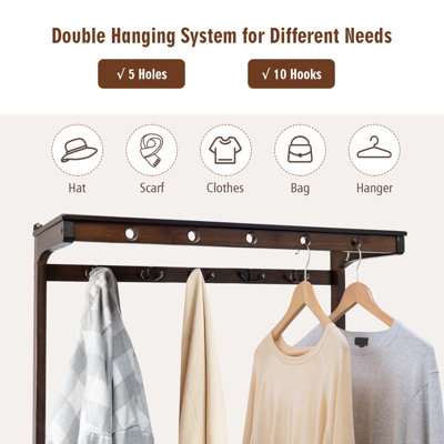 Costway 3 in 1 Hall Tree Shoe Storage Entryway Storage Organizer with 10 Hanging Hooks - 7