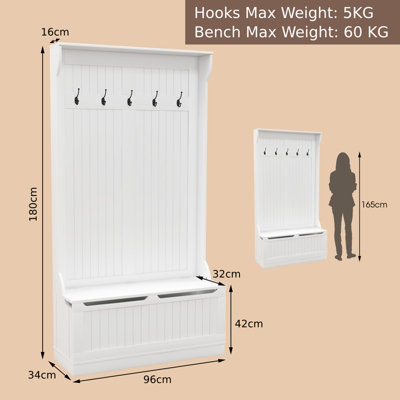 COSTWAY 3-IN-1 HALL TREE STORAGE BENCH AND COAT RACK ENTRYWAY HALL