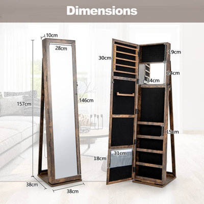 Costway 3-in-1 Jewelry Cabinet Full-Length Mirrored Jewelry Armoire Storage Organizer