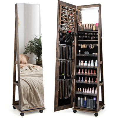 Costway 3-in-1 Jewelry Cabinet Mobile Mirror Jewelry Armoire W/ 3-Color LED Lights