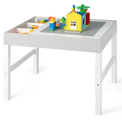 Costway 3 in 1 Kids Activity Play Table Wooden Building Block Desk w Storage