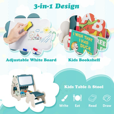 Costway 3 In 1 Double-sided Wooden Kid's Art Easel Whiteboard