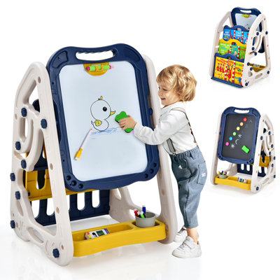 Costway 3 in 1 Kids Art Easel Double Sided Magnetic Whiteboard & Chalkboard Storage Rack