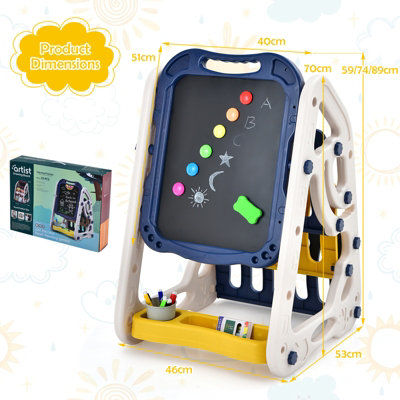 Costway 3 in 1 Kids Art Easel Double-Sided Storage Easel w/ Whiteboard  Chalkboard