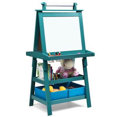 Costway 3 in 1 Kids Art Easel Double-Sided Storage Easel w/ Whiteboard Chalkboard