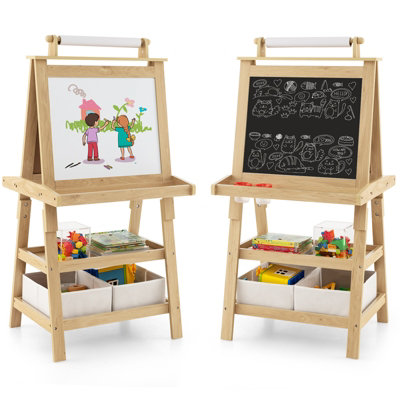 Costway All-in-One Wooden Kid's Art Easel Height Adjustable Paper Roll