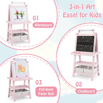 3-in-1 Double-Sided Storage Art Easel - Costway