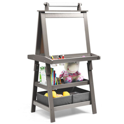 Costway 3 in 1 Kids Art Easel Double-Sided Storage Easel w/ Whiteboard Chalkboard