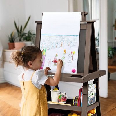 Costway 3-in-1 Wooden Art Easel for Kids Double Sided Easel with