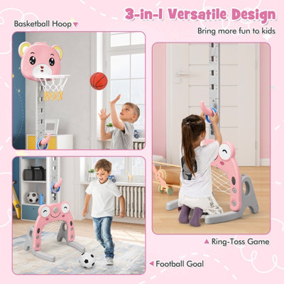 Dazmers 3-in-1 Kids Sports Playset - Includes Basketball Hoop, Soccer Goal And R Basketball Hoops