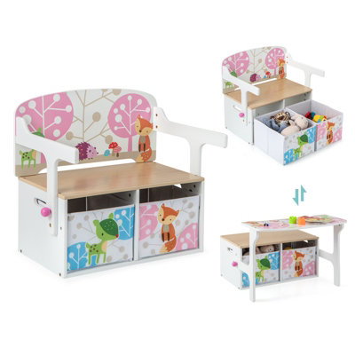 Costway 3-in-1 Kids Convertible Activity Bench Kids Table Chair