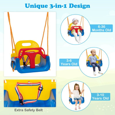 Costway 3-in-1 Kids Swing Set Metal A-Frame Stand Swing Playset Platform Tree Swing Seat - 4