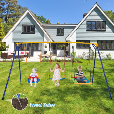Costway 3-in-1 Kids Swing Set Metal A-Frame Stand Swing Playset Platform Tree Swing Seat - 6