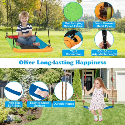 Costway 3-in-1 Kids Swing Set Metal A-Frame Stand Swing Playset Platform Tree Swing Seat - 8