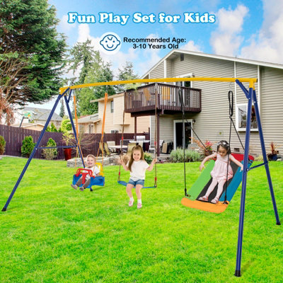 Costway 3-in-1 Kids Swing Set Metal A-Frame Stand Swing Playset Platform Tree Swing Seat - 9