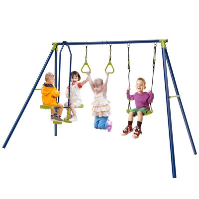 Costway 3-in-1 Kids Swing Set Metal A-Frame Swing Set U-shaped Swing ...