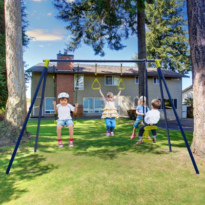 Costway 3-in-1 Kids Swing Set Metal A-Frame Swing Set U-shaped Swing ...