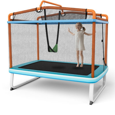 Costway 3-in-1 Kids Trampoline 6FT Rectangle Toddler Trampoline w/ Swing Horizontal Bar