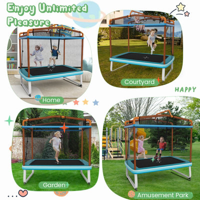 Costway 3 in 1 Kids Trampoline 6FT Rectangle Toddler Trampoline w Swing Horizontal Bar