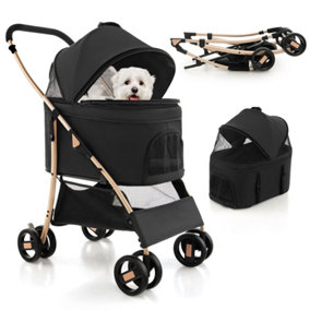 Costway 3-In-1 Pet Stroller Foldable Dog Cat Travel Strolling Cart W/ Adjustable Canopy