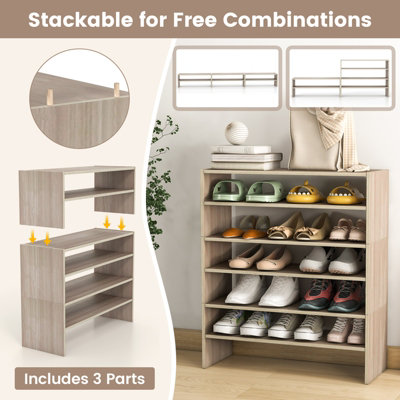 Costway 3-in-1 Stackable Shoe Rack 6-Tier Shoes Storage Shelf Free Standing Organizer - 5