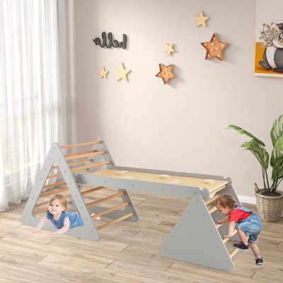 Costway 3 in 1 Toddler Climbing Toy Set Wooden Climber Log Bridge Kids Activity Center - 3