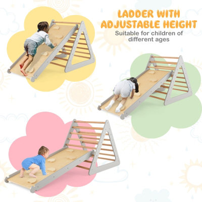 Costway 3 in 1 Toddler Climbing Toy Set Wooden Climber Log Bridge Kids Activity Center - 4
