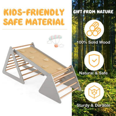 Costway 3 in 1 Toddler Climbing Toy Set Wooden Climber Log Bridge Kids Activity Center - 6