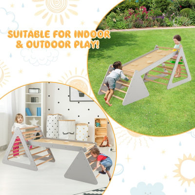 Costway 3 in 1 Toddler Climbing Toy Set Wooden Climber Log Bridge Kids Activity Center - 7