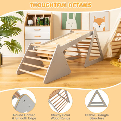 Costway 3 in 1 Toddler Climbing Toy Set Wooden Climber Log Bridge Kids Activity Center - 8