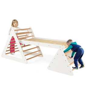 Costway 3 in 1 Toddler Climbing Toy Set Wooden Climber Log Bridge Kids Activity Center