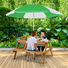 Costway 3 In 1 Toddler Picnic Table Kids Picnic Table & Bench Set w/ Umbrella