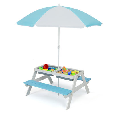 Costway 3 In 1 Toddler Picnic Table Kids Picnic Table & Bench Set w/ Umbrella