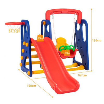 Costway 3 in 1 Toddler Slide and Swing Set Climber Slide Playset with Basketball Hoop