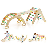 Costway 3-in-1 Triangle Climbing Set Wooden Toddler Climber with Reversible Ramp Arch